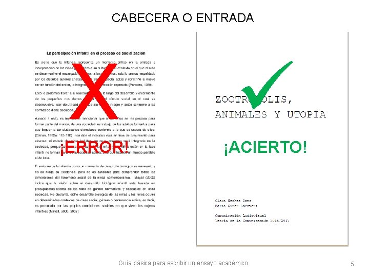 CABECERA O ENTRADA X ¡ERROR! ¡ACIERTO! Guía básica para escribir un ensayo académico 5