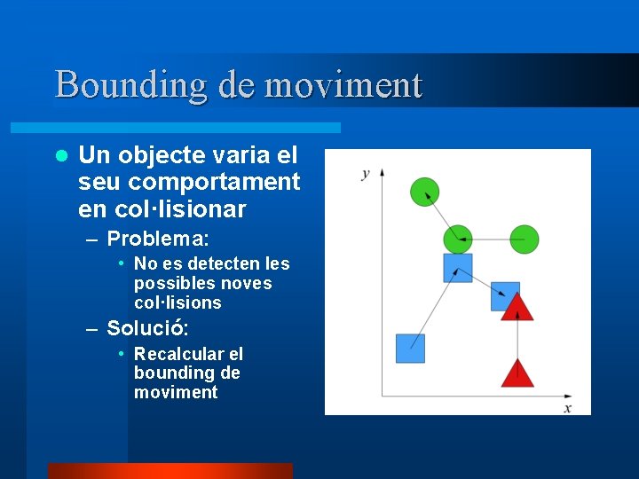 Bounding de moviment l Un objecte varia el seu comportament en col·lisionar – Problema:
