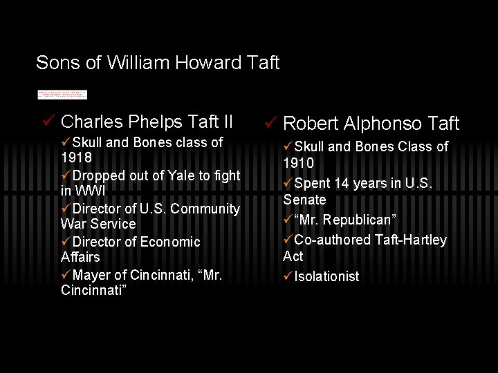 Sons of William Howard Taft ü Charles Phelps Taft II üSkull and Bones class
