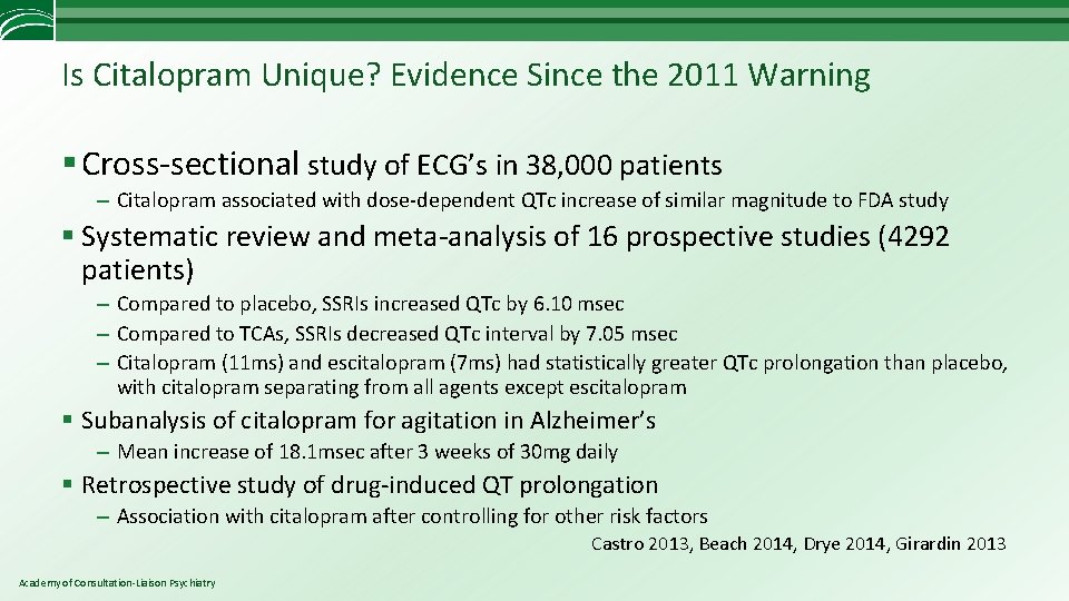 Is Citalopram Unique? Evidence Since the 2011 Warning § Cross-sectional study of ECG’s in