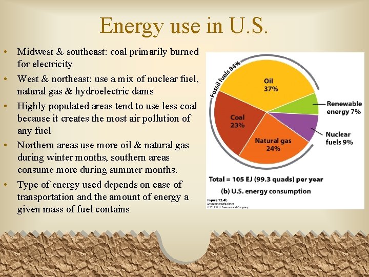 Energy use in U. S. • Midwest & southeast: coal primarily burned for electricity