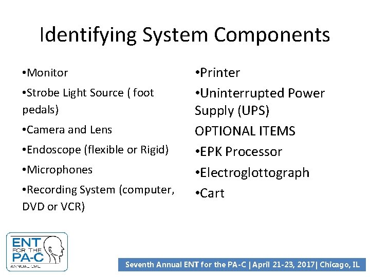 Identifying System Components • Monitor • Strobe Light Source ( foot pedals) • Camera