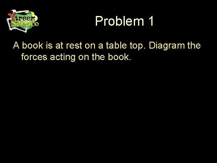 Problem 1 A book is at rest on a table top. Diagram the forces
