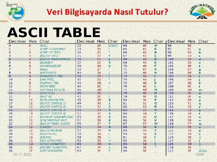 Veri Bilgisayarda Nasıl Tutulur? 25. 11. 2020 16/46 