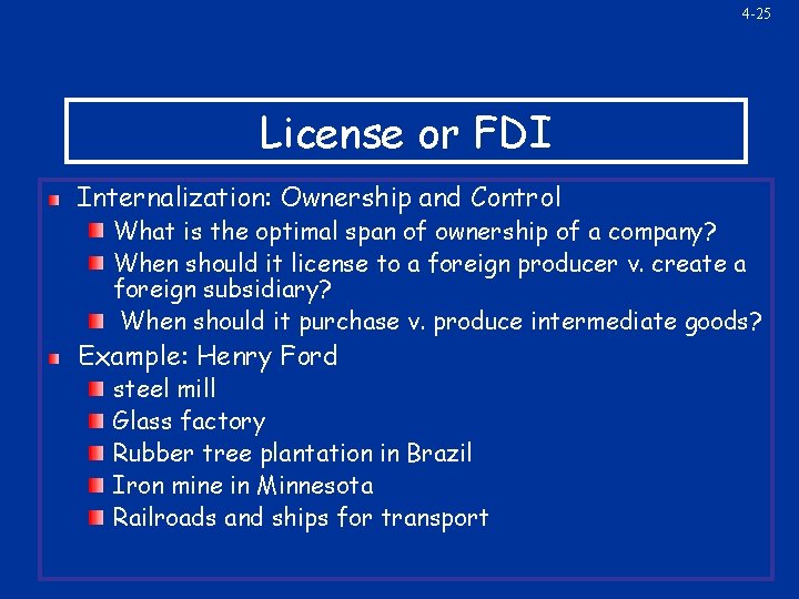 4 -25 License or FDI Internalization: Ownership and Control What is the optimal span