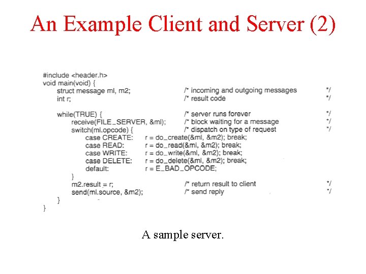 An Example Client and Server (2) A sample server. An Example Client and Server (2) A sample server.