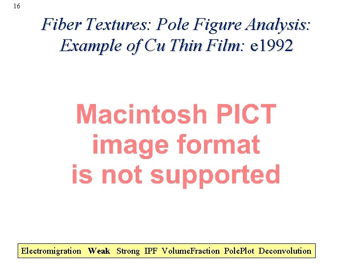 16 Fiber Textures: Pole Figure Analysis: Example of Cu Thin Film: e 1992 Electromigration