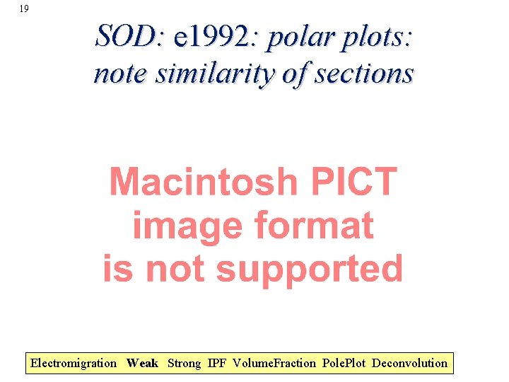 19 SOD: e 1992: polar plots: note similarity of sections Electromigration Weak Strong IPF