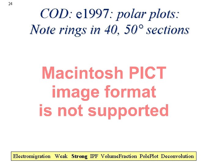 24 COD: e 1997: polar plots: Note rings in 40, 50° sections Electromigration Weak