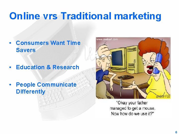 Online vrs Traditional marketing • Consumers Want Time Savers • Education & Research •