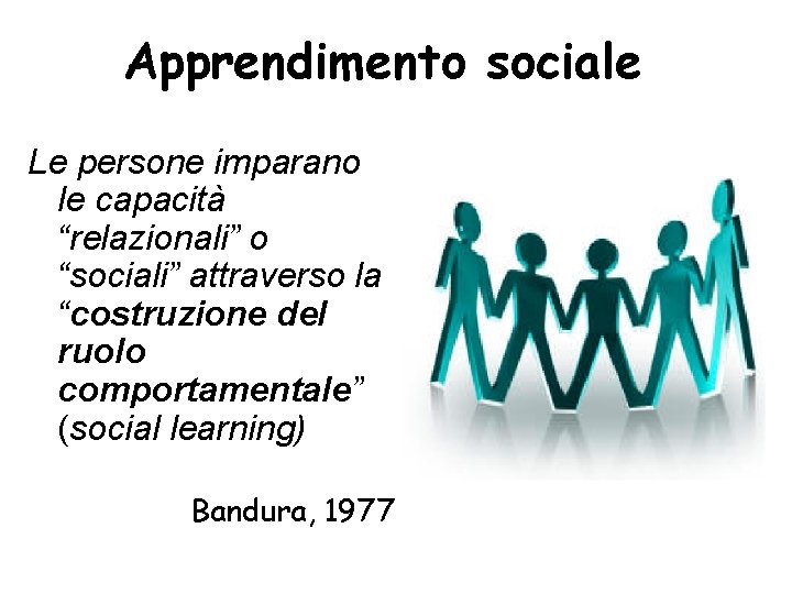 Apprendimento sociale Le persone imparano le capacità “relazionali” o “sociali” attraverso la “costruzione del