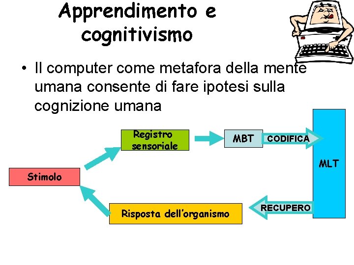 Apprendimento e cognitivismo • Il computer come metafora della mente umana consente di fare