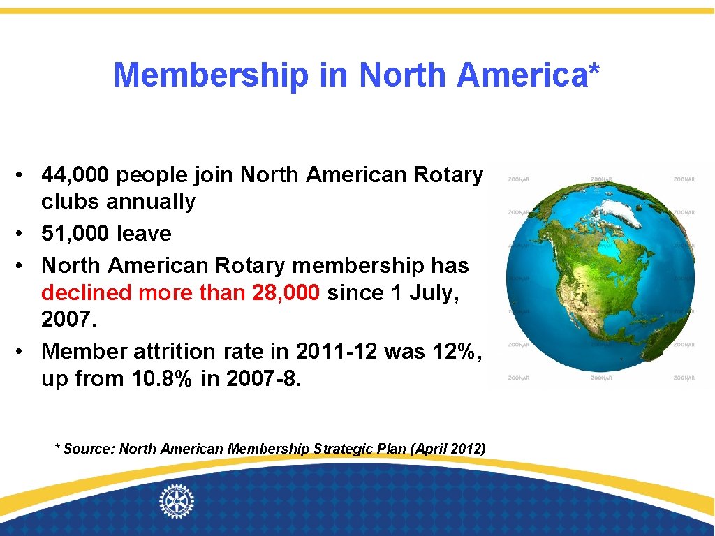 Membership in North America* • 44, 000 people join North American Rotary clubs annually