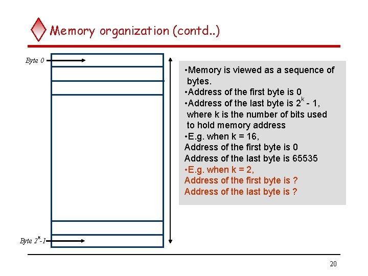 Memory organization (contd. . ) Byte 0 • Memory is viewed as a sequence Memory organization (contd. . ) Byte 0 • Memory is viewed as a sequence