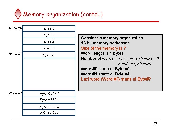 Memory organization (contd. . ) Word #0 Byte 1 Byte 2 Word #1 Word