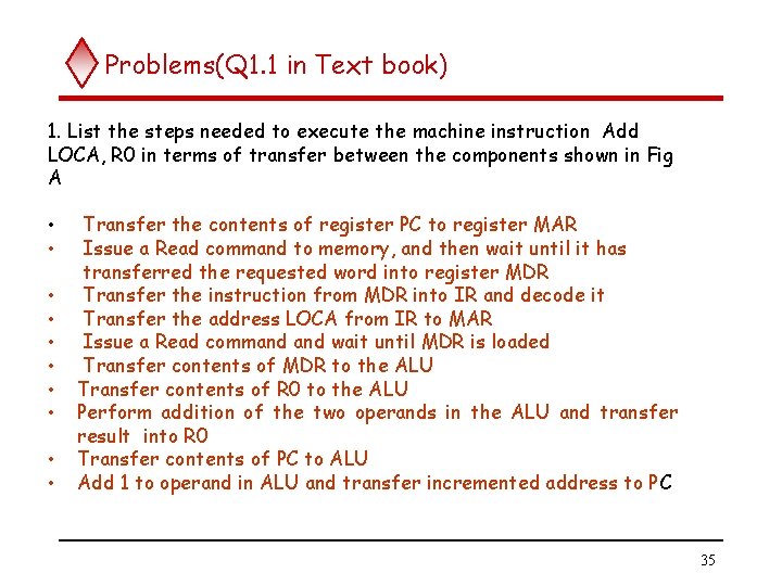 Problems(Q 1. 1 in Text book) 1. List the steps needed to execute the