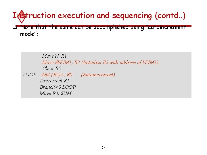 Instruction execution and sequencing (contd. . ) q Note that the same can be