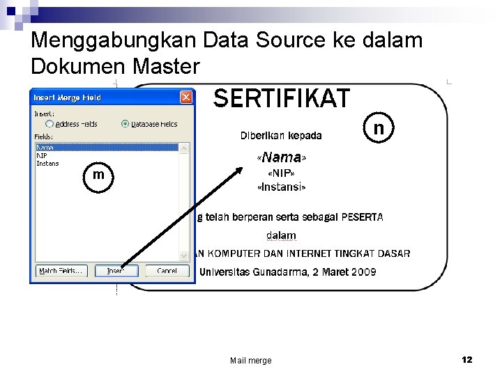 Menggabungkan Data Source ke dalam Dokumen Master n m Mail merge 12 