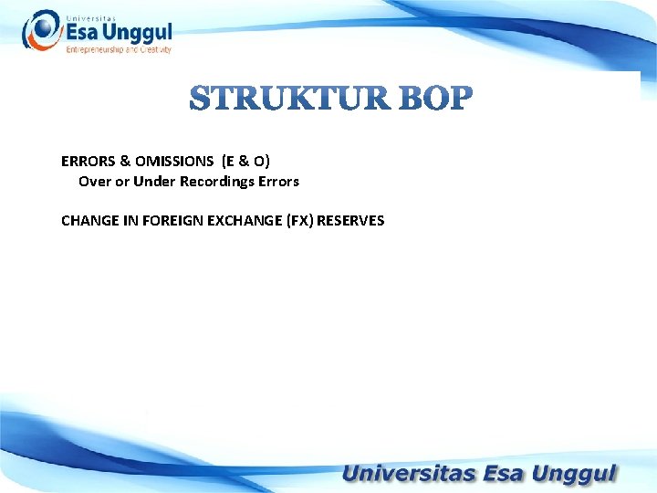 ERRORS & OMISSIONS (E & O) Over or Under Recordings Errors CHANGE IN FOREIGN