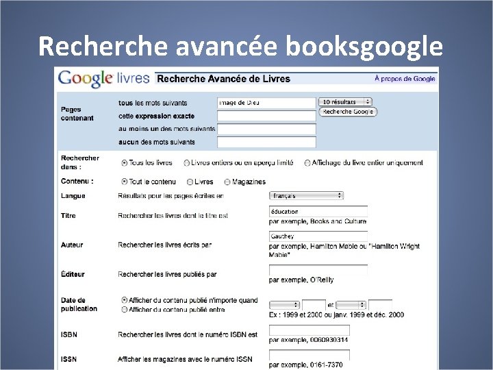 Recherche avancée booksgoogle 