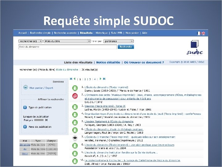 Requête simple SUDOC • SUDOC http: //www. sudoc. abes. fr 