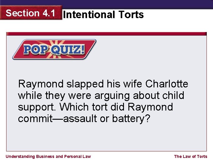 Section 4. 1 Intentional Torts Raymond slapped his wife Charlotte while they were arguing