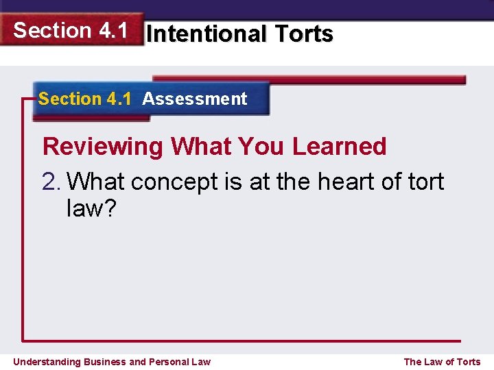 Section 4. 1 Intentional Torts Section 4. 1 Assessment Reviewing What You Learned 2.