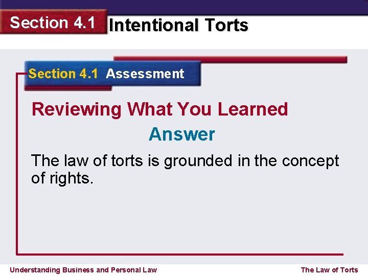 Section 4. 1 Intentional Torts Section 4. 1 Assessment Reviewing What You Learned Answer