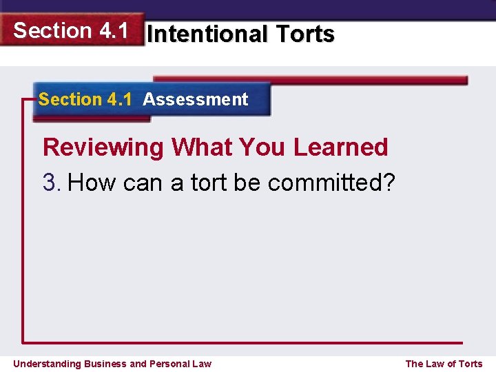 Section 4. 1 Intentional Torts Section 4. 1 Assessment Reviewing What You Learned 3.