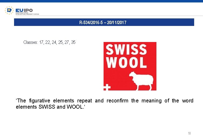 R-534/2016 -5 – 20/11/2017 Classes: 17, 22, 24, 25, 27, 35 ‘The figurative elements