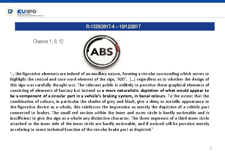 R-1329/2017 -4 – 19/12/2017 Classes 1, 9, 12 ‘… the figurative elements are indeed