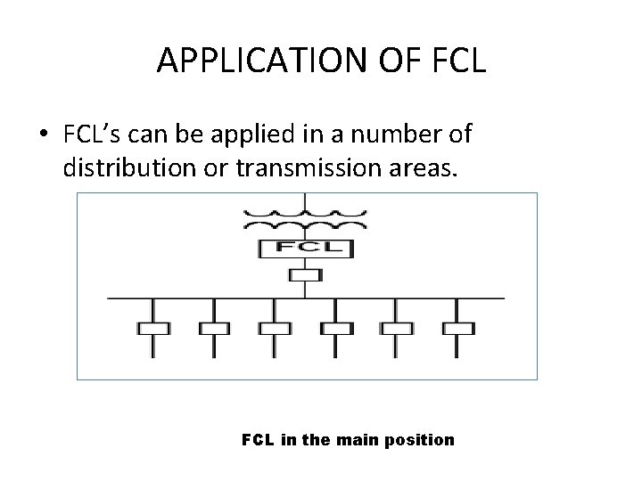 APPLICATION OF FCL • FCL’s can be applied in a number of distribution or