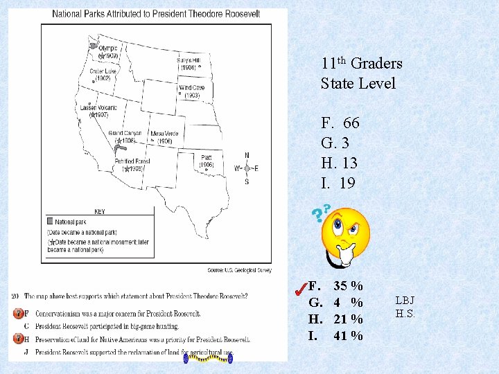 11 th Graders State Level F. 66 G. 3 H. 13 I. 19 F.