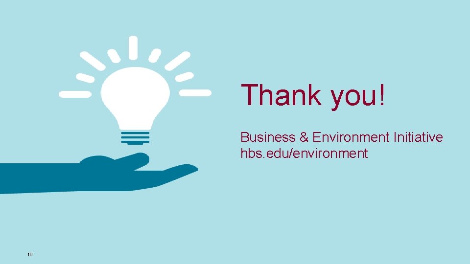 Thank you! Business & Environment Initiative hbs. edu/environment 19 