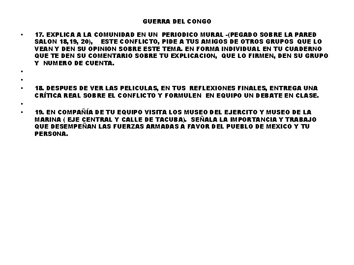 GUERRA DEL CONGO • • • 17. EXPLICA A LA COMUNIDAD EN UN PERIODICO
