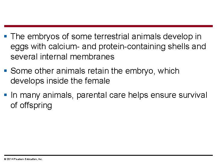 § The embryos of some terrestrial animals develop in eggs with calcium- and protein-containing