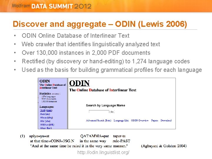 Discover and aggregate – ODIN (Lewis 2006) • • • ODIN Online Database of Discover and aggregate – ODIN (Lewis 2006) • • • ODIN Online Database of