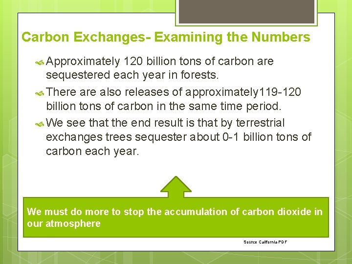 Carbon Exchanges- Examining the Numbers Approximately 120 billion tons of carbon are sequestered each