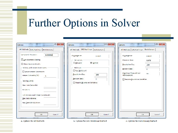 Further Options in Solver 