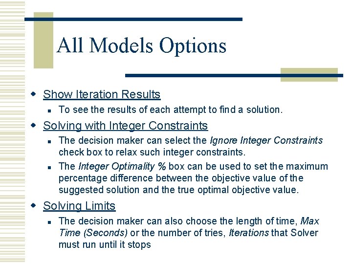 All Models Options w Show Iteration Results n To see the results of each