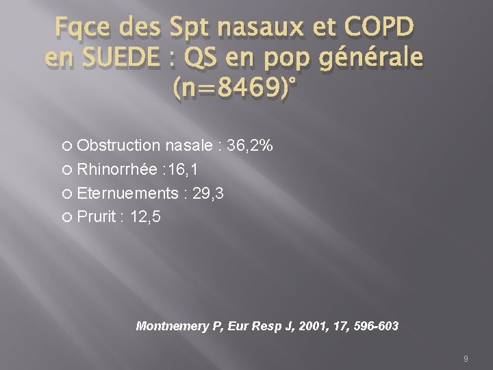 Fqce des Spt nasaux et COPD en SUEDE : QS en pop générale (n=8469)°