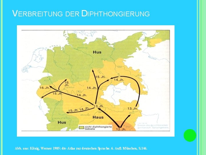 VERBREITUNG DER DIPHTHONGIERUNG Abb. aus: König, Werner 1985: dtv-Atlas zur deutschen Sprache. 6. Aufl.