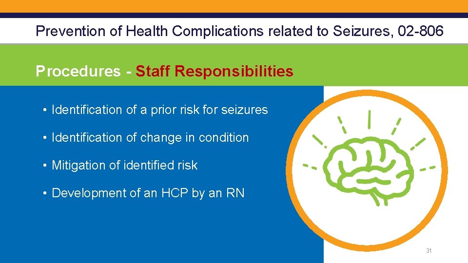 Prevention of Health Complications related to Seizures, 02 -806 Procedures - Staff Responsibilities •