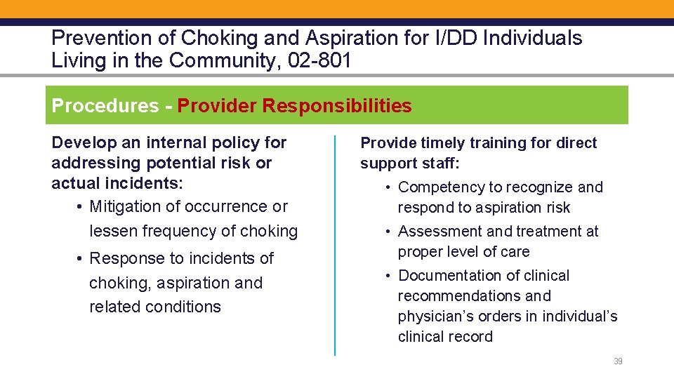Prevention of Choking and Aspiration for I/DD Individuals Living in the Community, 02 -801