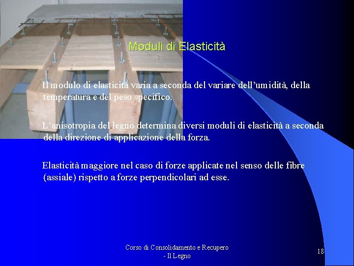 Moduli di Elasticità Il modulo di elasticità varia a seconda del variare dell’umidità, della