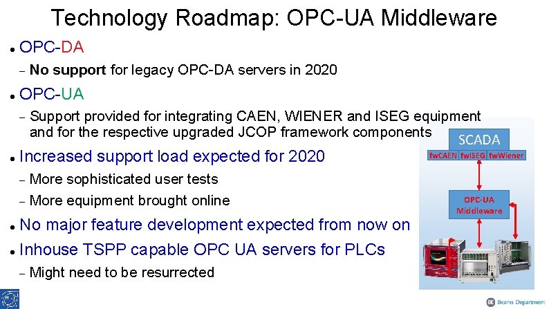 Technology Roadmap: OPC-UA Middleware OPC-DA OPC-UA No support for legacy OPC-DA servers in 2020