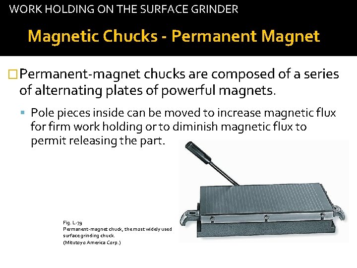 WORK HOLDING ON THE SURFACE GRINDER Magnetic Chucks - Permanent Magnet �Permanent-magnet chucks are