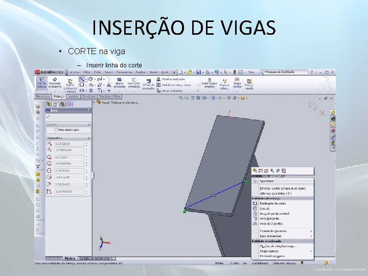 INSERÇÃO DE VIGAS • CORTE na viga – Inserir linha do corte 