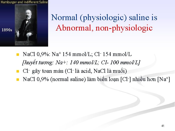 Normal (physiologic) saline is Abnormal, non-physiologic 1890 s n n n Na. Cl 0,