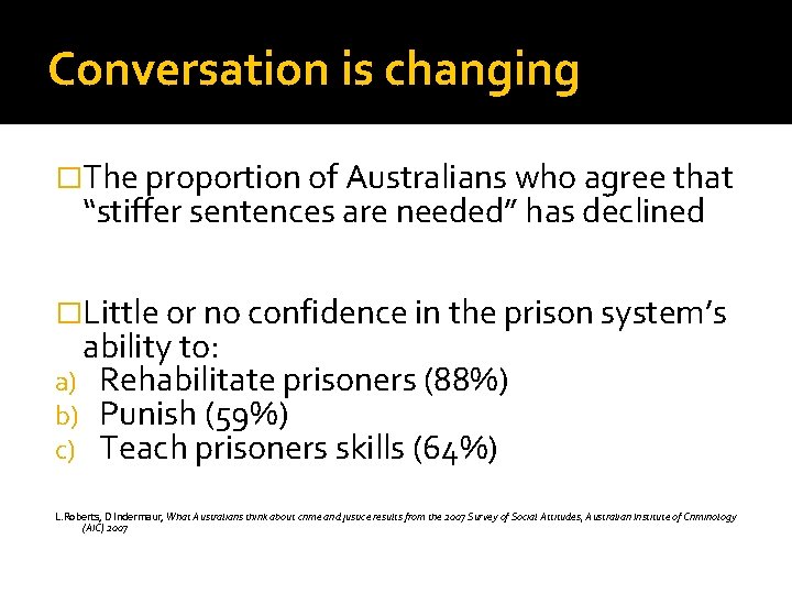 Conversation is changing �The proportion of Australians who agree that “stiffer sentences are needed”